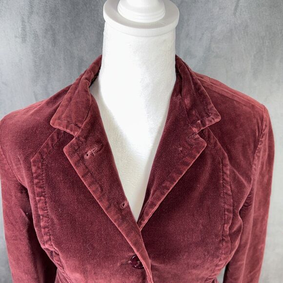 Lucky Brand Lined Handmade Burgundy Red Velour Button Up Jacket Sz MEDIUM - Picture 3 of 9